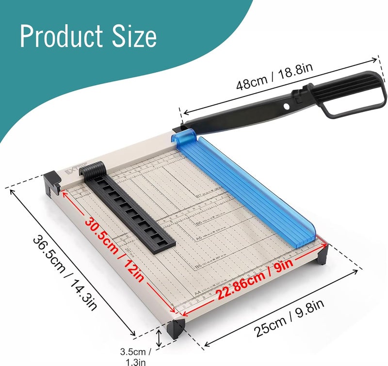 EXTRIC Paper Cutter Heavy Duty, 12" Paper Trimmer with Safety Guard, Guillotine Papers Cutter for Classroom and Office, Heavy Duty Metal Base, Magnetic Guide, Laser Printed Scale - Image 2
